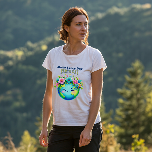 Make Every Day Earth Day T-Shirt featuring a classic fit and crew neckline, crafted from ethically sourced US cotton, epitomizing comfort and sustainability for environmentally conscious wearers.