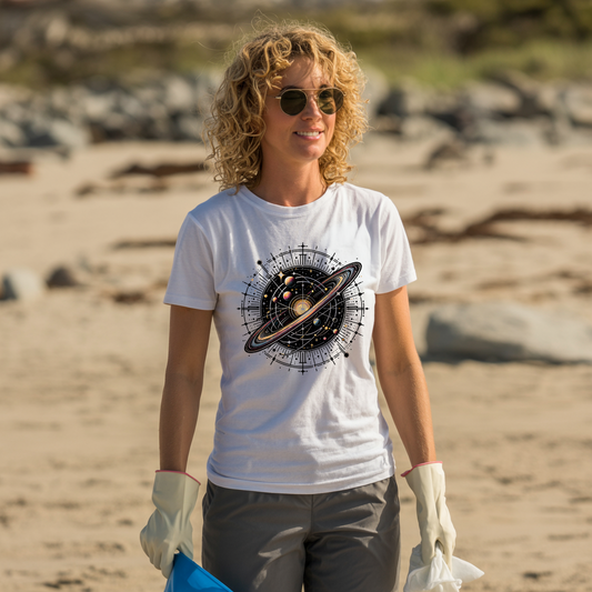 Cosmic Planets T-Shirt: A stylish, unisex tee with a captivating universe-inspired design, perfect for stargazers and science enthusiasts seeking comfort and individuality. Ideal for casual wear and themed events.
