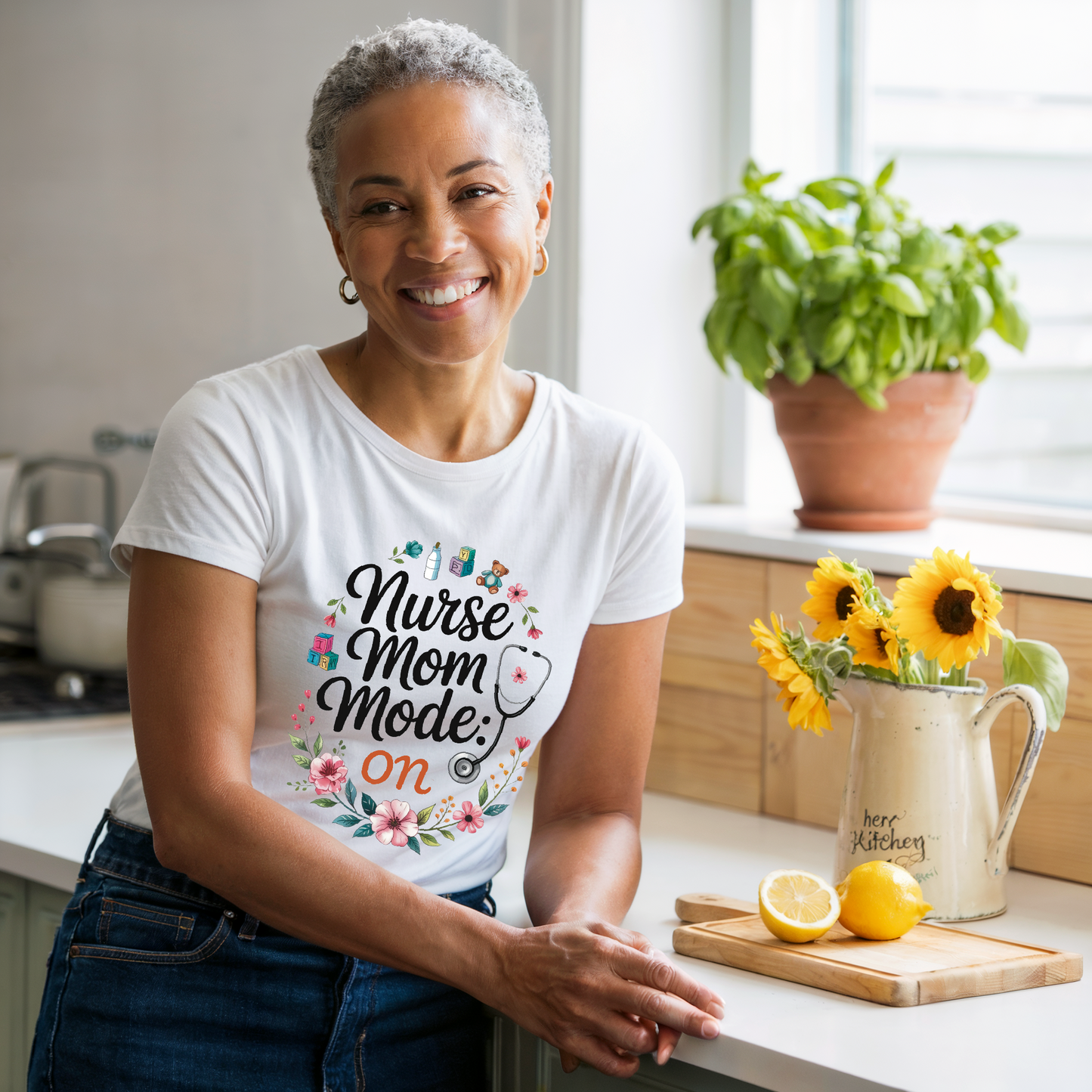 Nurse Mom Mode: On Mother's Day Comfort Colors Unisex T-Shirt featuring double-needle stitching, relaxed fit, and crew neckline, made from soft, garment-dyed fabric, ideal for nurse moms celebrating their profession.