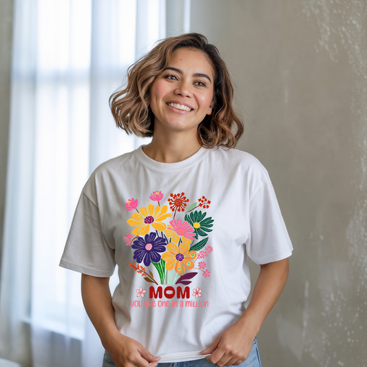 Mom - You are One in a Million T-Shirt showcases a heartfelt message, featuring durable double-needle stitching and a seamless design, ideal for celebrating Mother's Day with style and comfort.