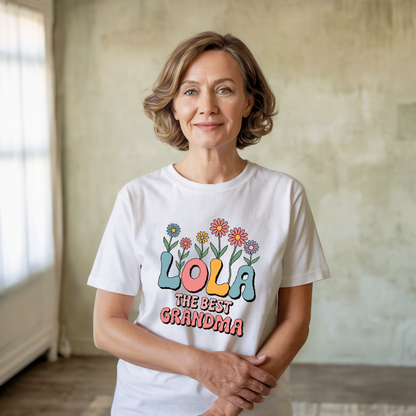 Grandma Lola T-Shirt: A relaxed-fit garment-dyed tee featuring 'Lola: The Best Grandma' design, ideal for Filipino grandmothers to celebrate heritage and love.