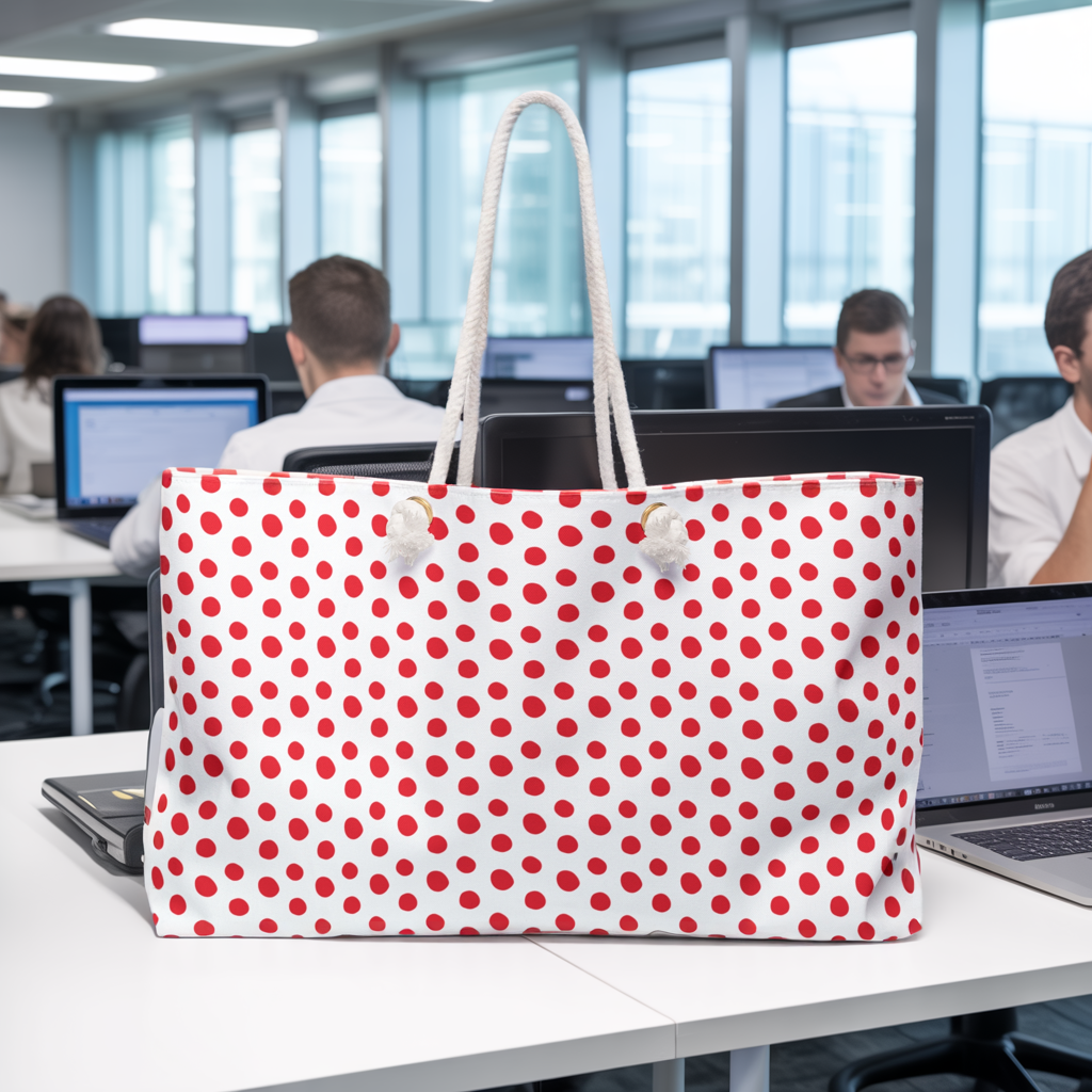 Weekender Bag - Red (small) Polka Dots: A stylish, retro-inspired handbag with a classic design, featuring durable rope handles and spacious interior, perfect for vibrant, joyful travel adventures.