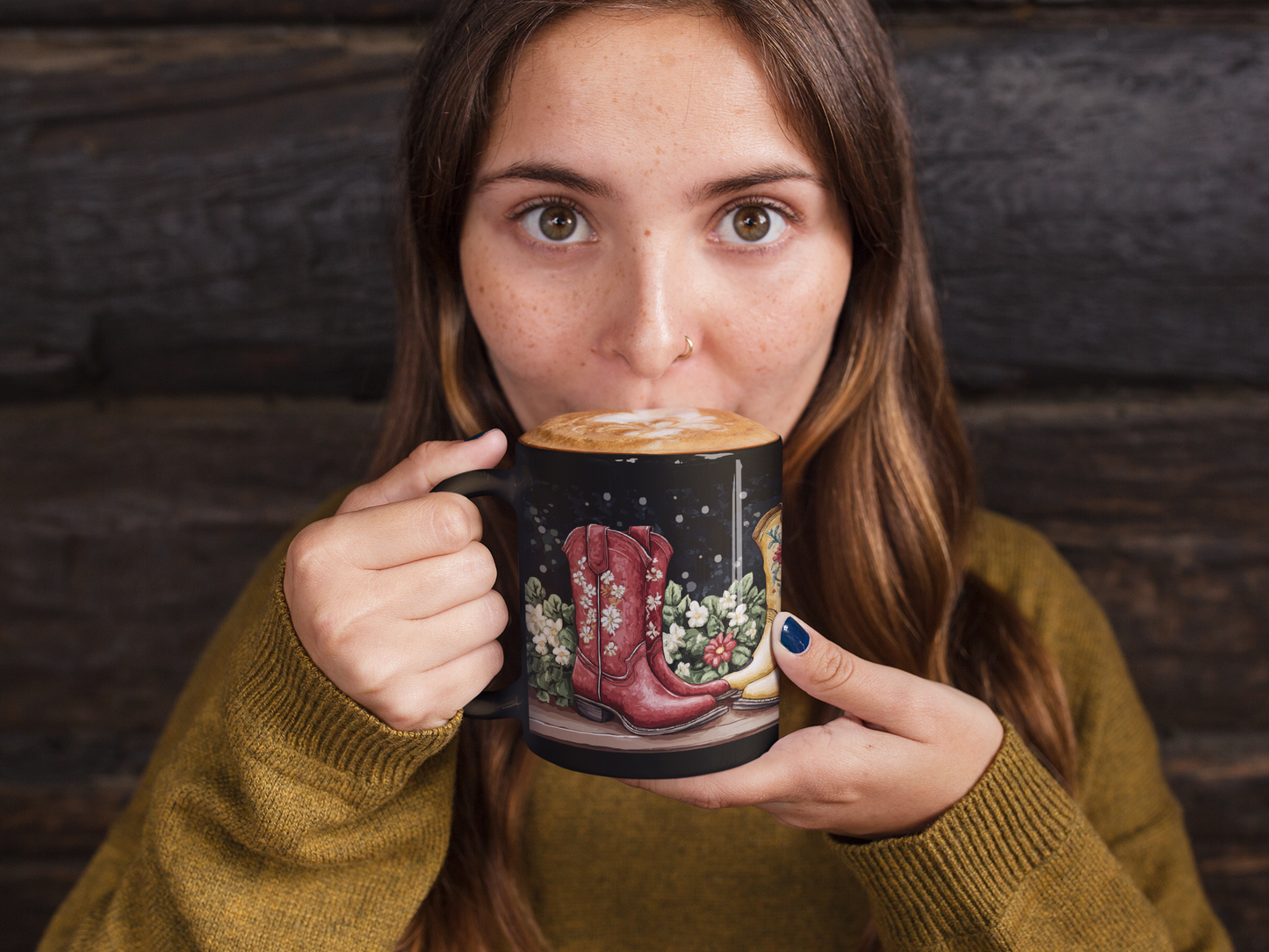 Tasse à motif de bottes de cow-boy (11 oz, 15 oz) 