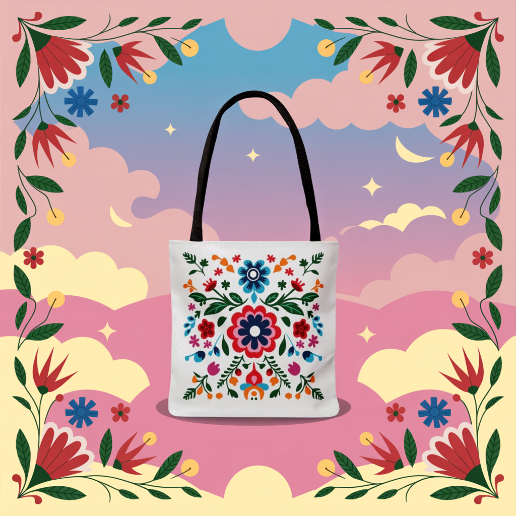 Floral Tote Bag: A stylish, nature-inspired tote perfect for daily errands or adventures. Features durable 100% polyester, reinforced handles, and boxed corners for extra space. Ideal for moms, students, and travelers.